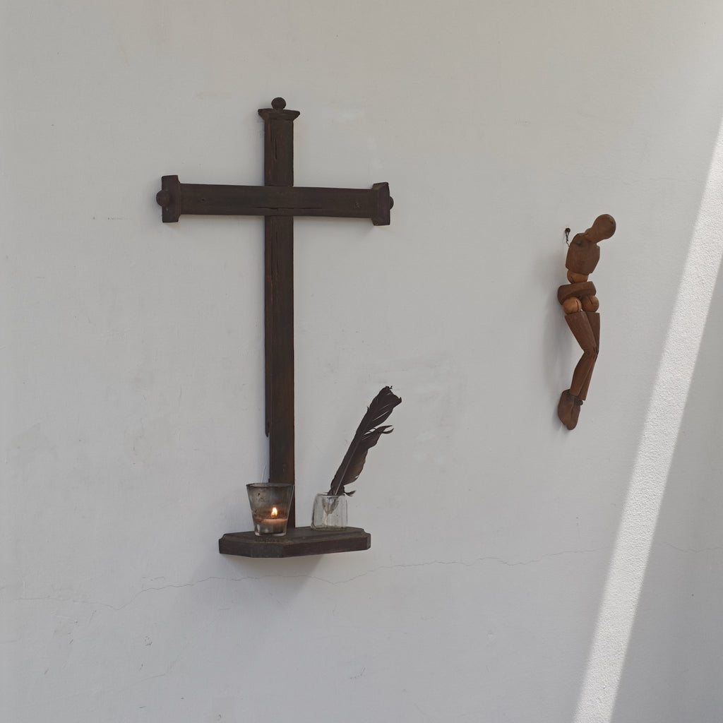 Antique Wall Cross with Shelf