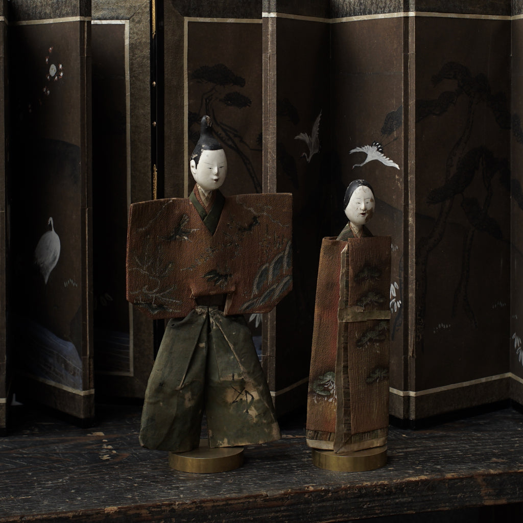 Antique Japanese Tachibina (standing hina dolls)