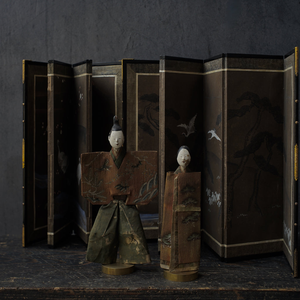 Antique Japanese Tachibina (standing hina dolls)