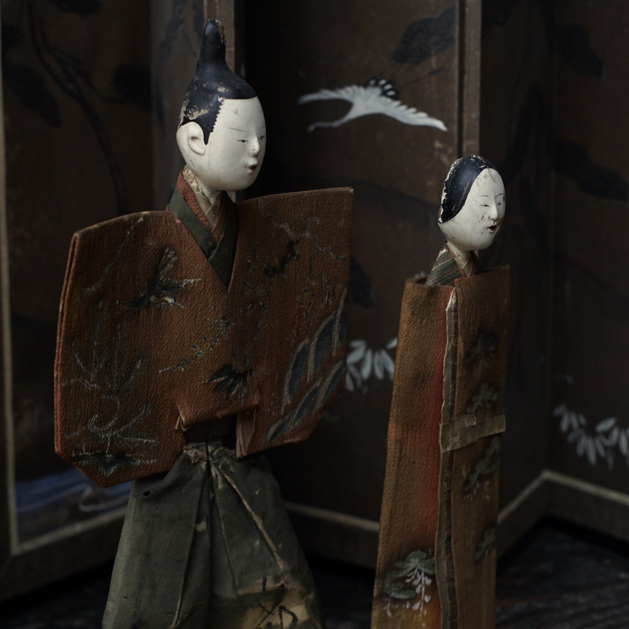 Antique Japanese Tachibina (standing hina dolls)